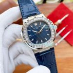 Replica Patek Philippe Nautilus 5711 Blue Dial Diamond Bezel Blue Leather Watch